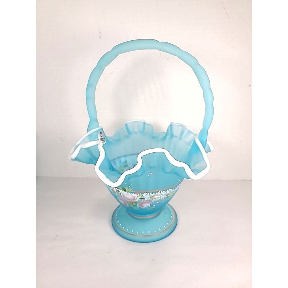 Fenton Charleston Collection 2002 Hand Painted Glass Art Basket Bill Fenton - Picture 3 of 8